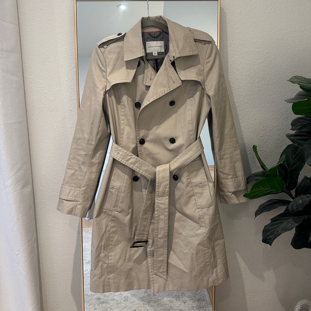 Banana Republic Womens M Trench Coat Coat Taupe Beige 100% Classic Spring